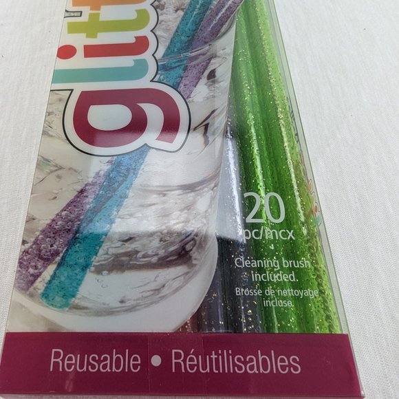 Joie Glitter Straws Reusable 20 Piece Cleaning Brush Included New in Package - Picture 2 of 5
